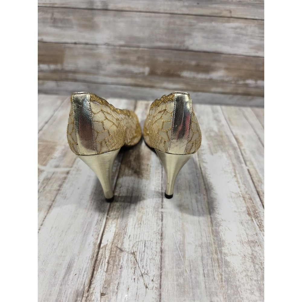 Stuart Weitzman Mr Seymour Gold Mesh Lace Pumps Heels 7W Vintage Made in Spain - Picture 7 of 12